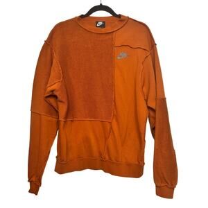 Nike Orange Patchwork Sweatshirt Reverse Fleece Crewneck Pullover Womens XS